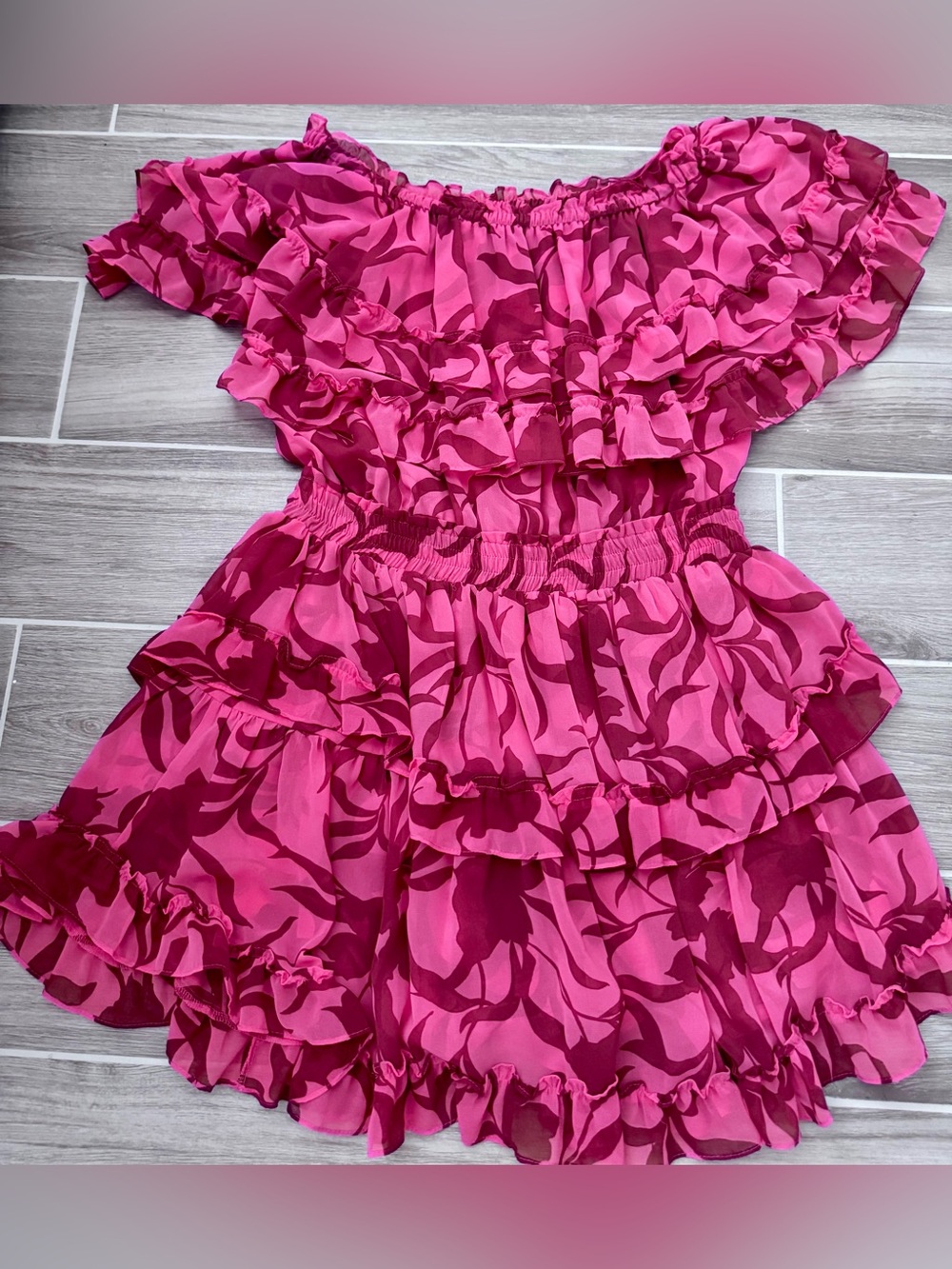 Misa Los Angeles Pink and Magenta Ruffled Off-Shoulder Kids Dress